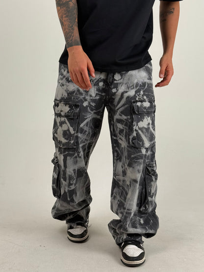 Baggy Urbano Efecto Manchado – Blanco/Negro
