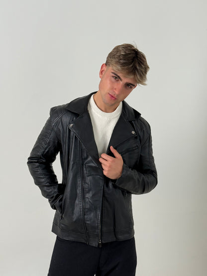 Campera Biker Hombre – Cuero Sintético con Cierre
