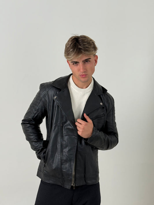 Campera Biker Hombre – Cuero Sintético con Cierre