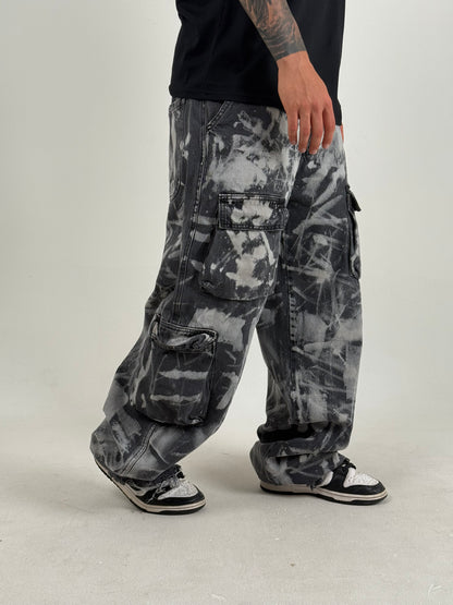 Baggy Urbano Efecto Manchado – Blanco/Negro