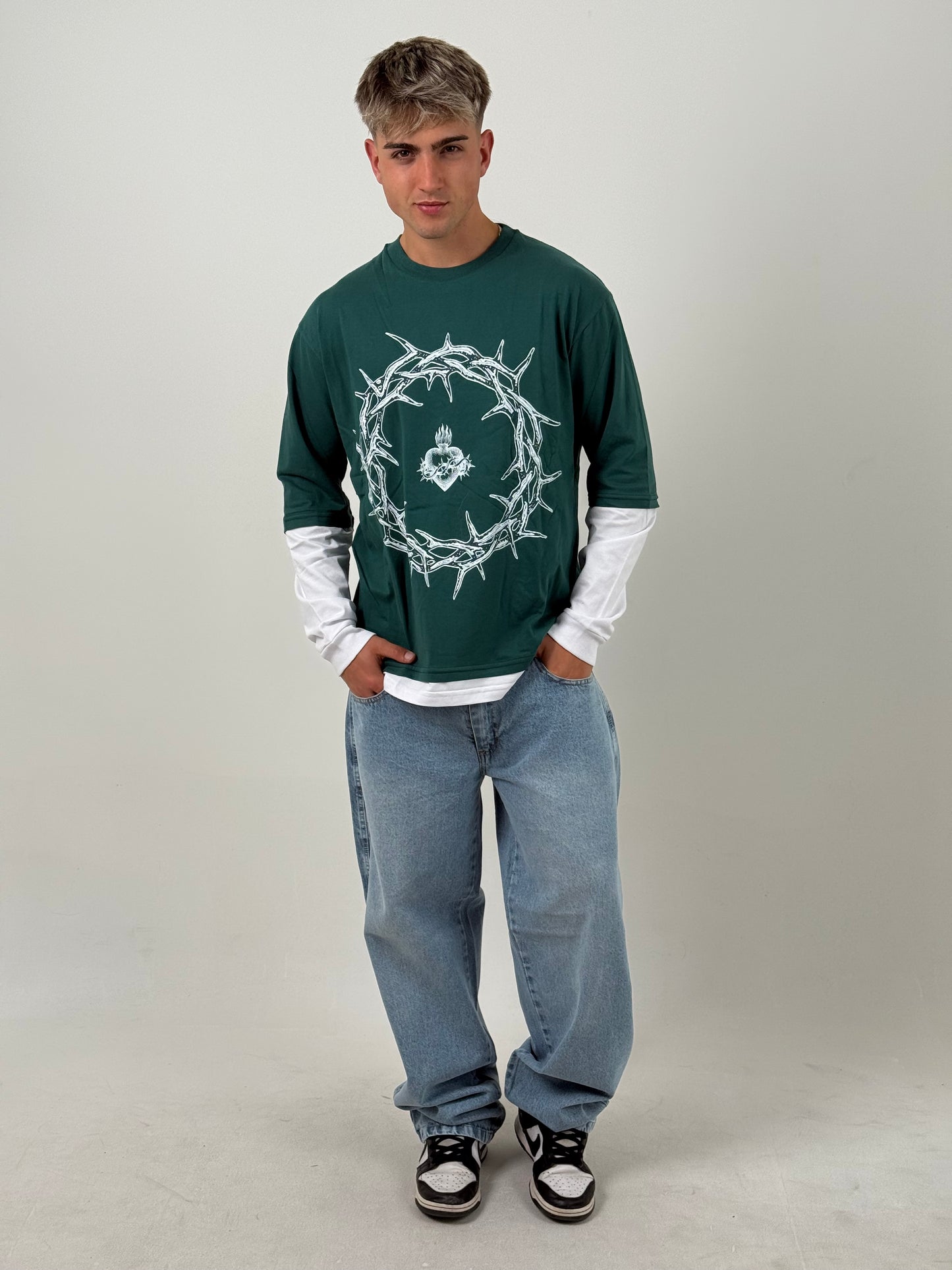 Remerón Manga Larga Superpuesto Espinas & Corazón – Verde