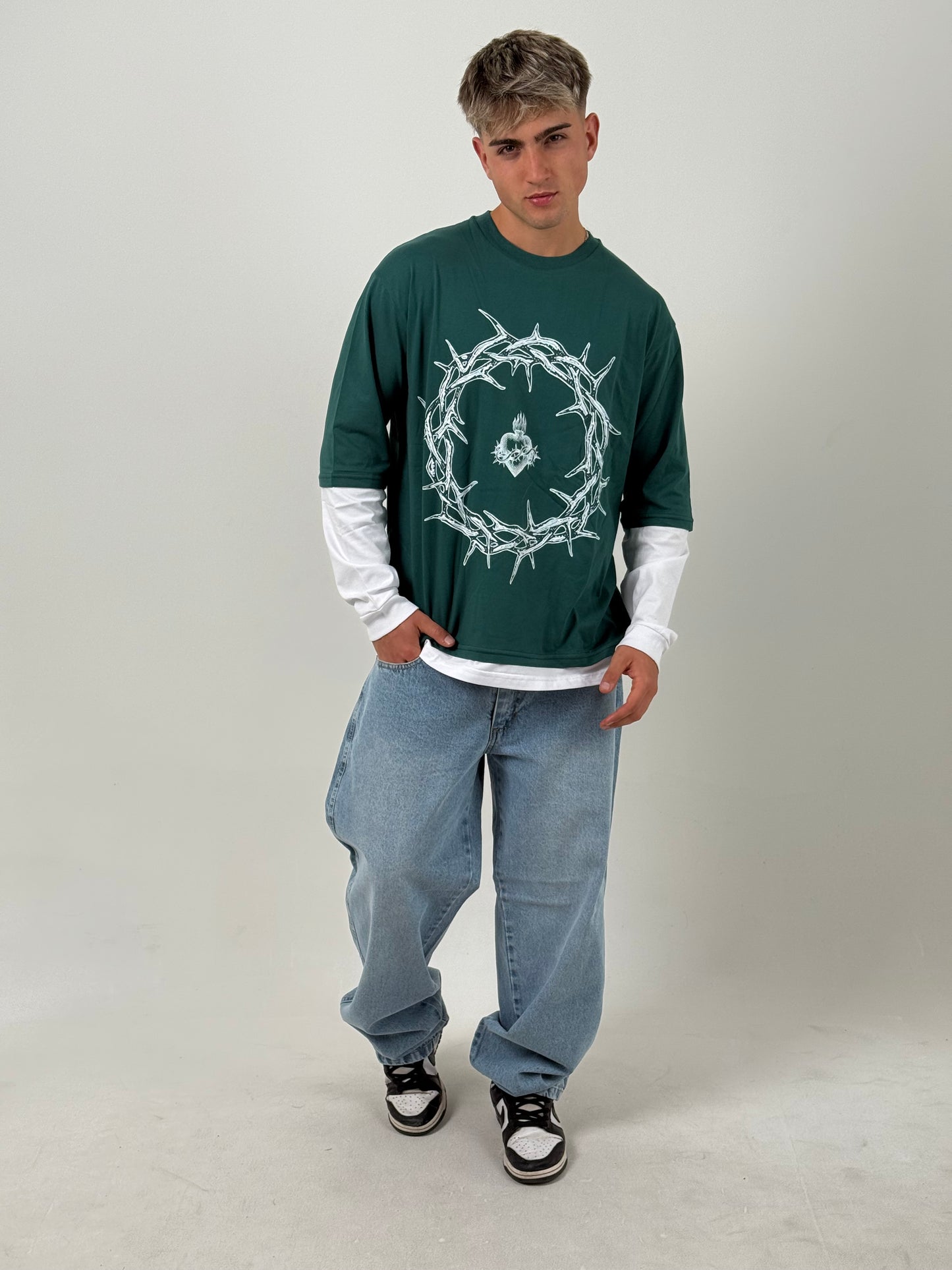 Remerón Manga Larga Superpuesto Espinas & Corazón – Verde